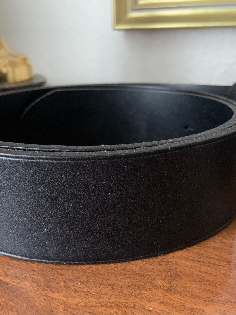 Lauren Ralph Lauren Silver RL Oval Logo Buckle on Black Leather Belt - Picture 7 of 8